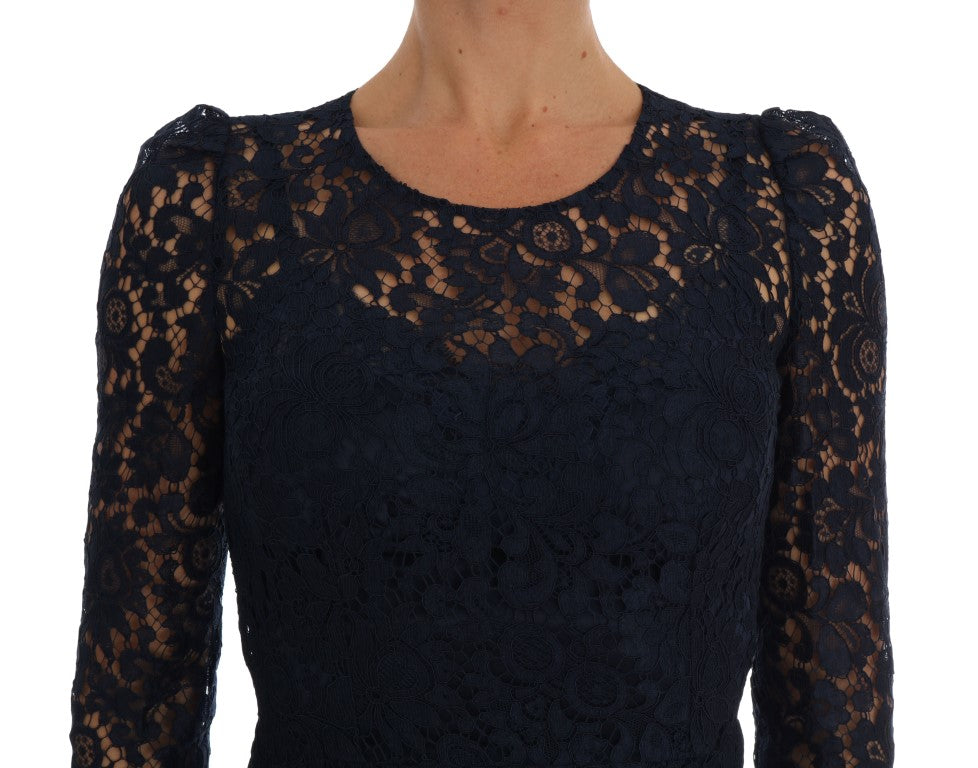 Dolce & Gabbana Blue Taormina Floral Lace Sheath Dress