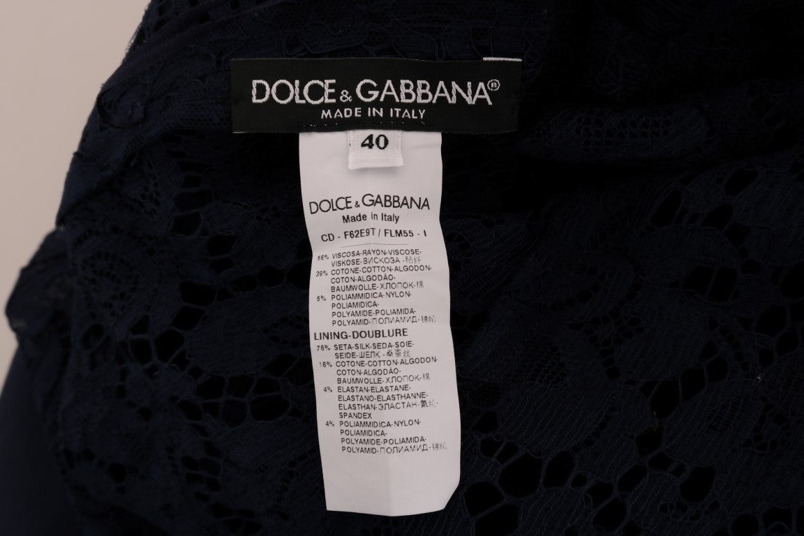 Dolce & Gabbana Blue Taormina Floral Lace Sheath Dress