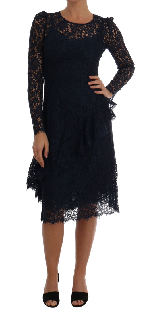 Dolce & Gabbana Blue Taormina Floral Lace Sheath Dress