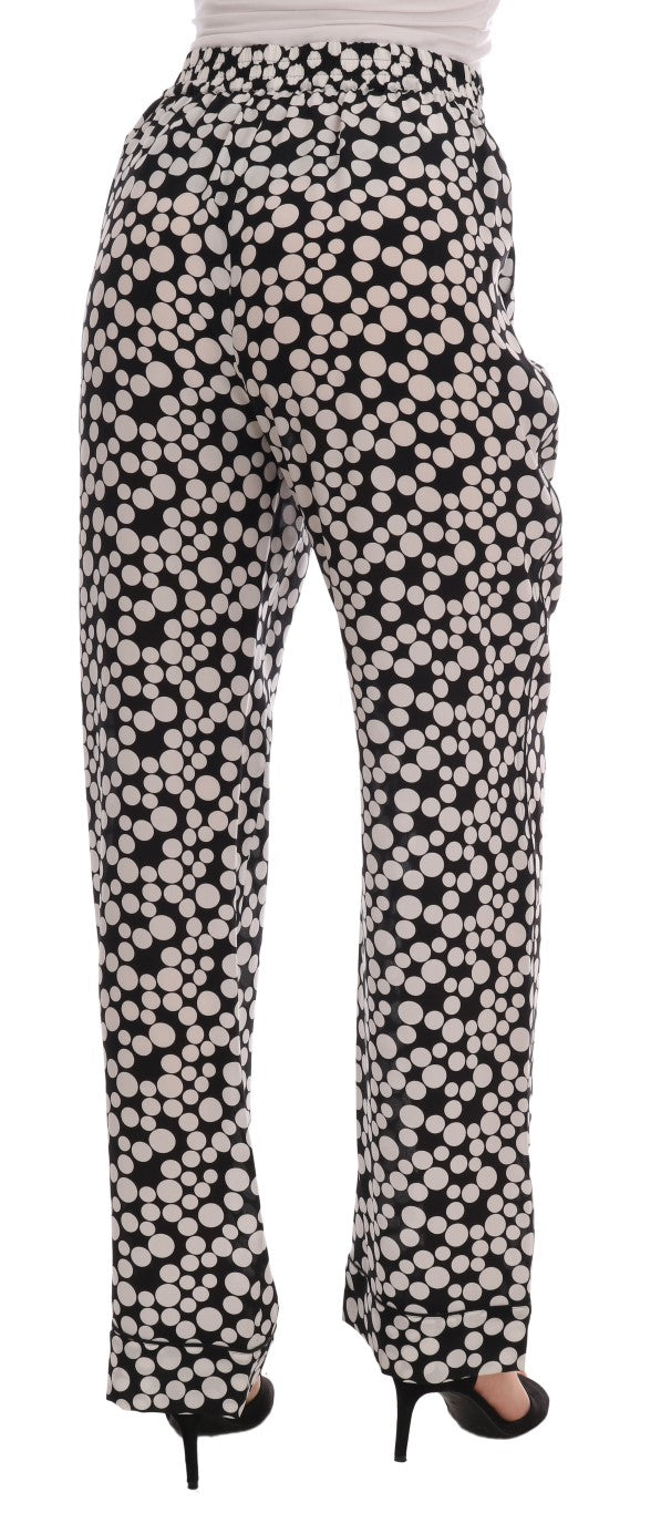 Dolce & Gabbana Black White Polka Dottes Silk Pants