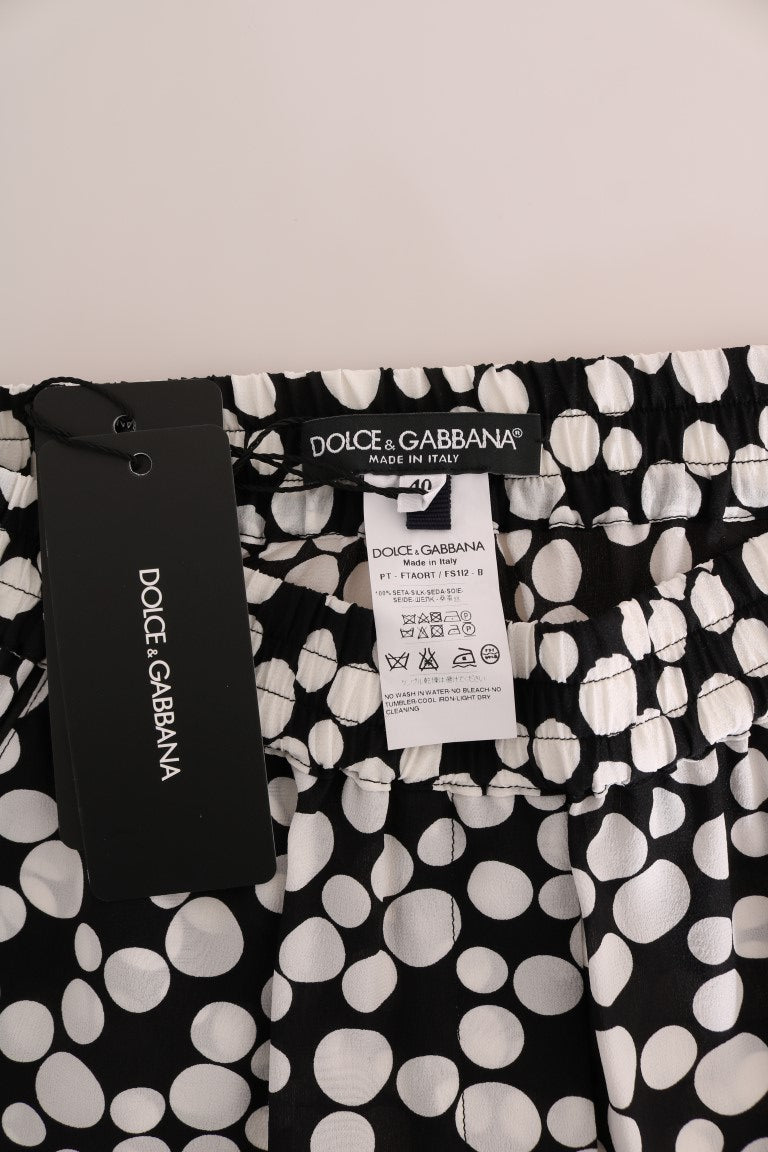 Dolce & Gabbana Black White Polka Dottes Silk Pants