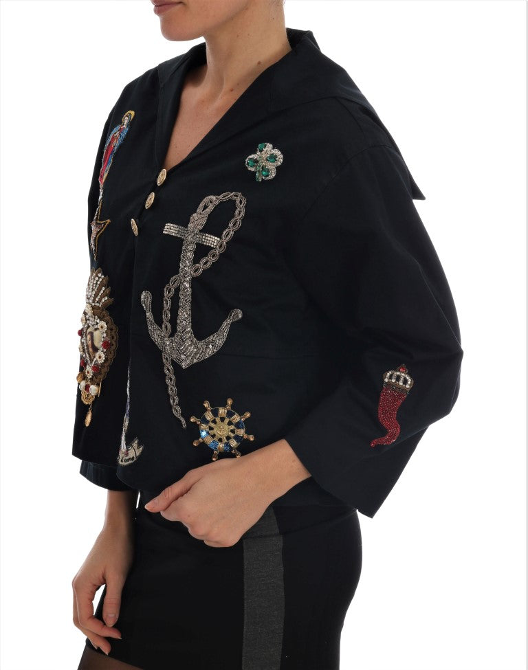 Dolce & Gabbana Blue Crystal MAMMA Sicily Jacket