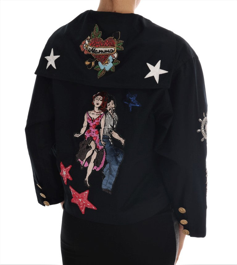 Dolce & Gabbana Blue Crystal MAMMA Sicily Jacket