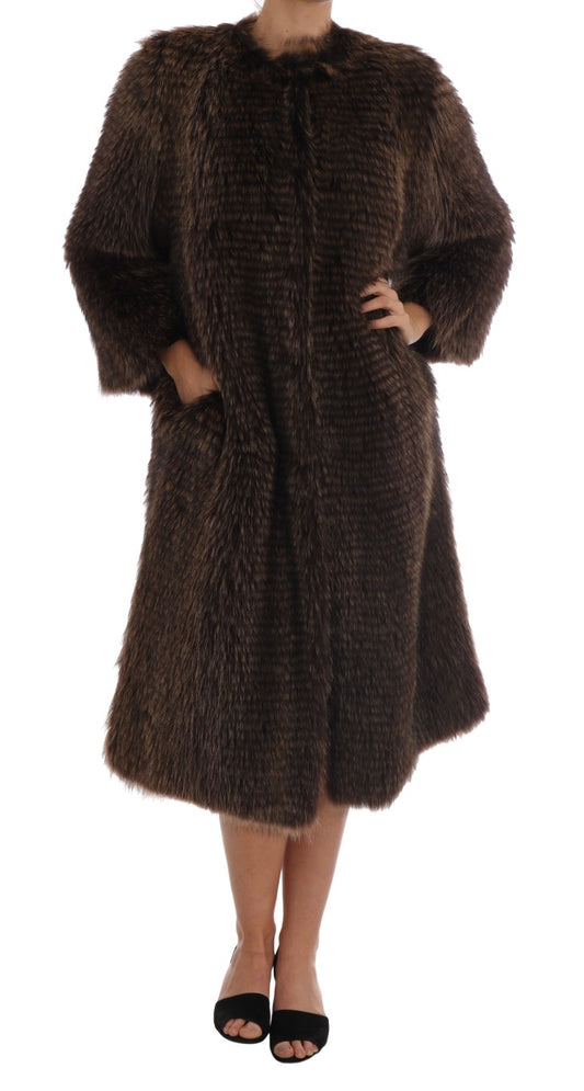 Dolce & Gabbana Brown Raccoon Fur Coat Jacket