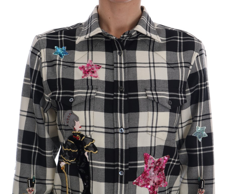 Dolce & Gabbana Black White Fairy Tale Crystal Shirt