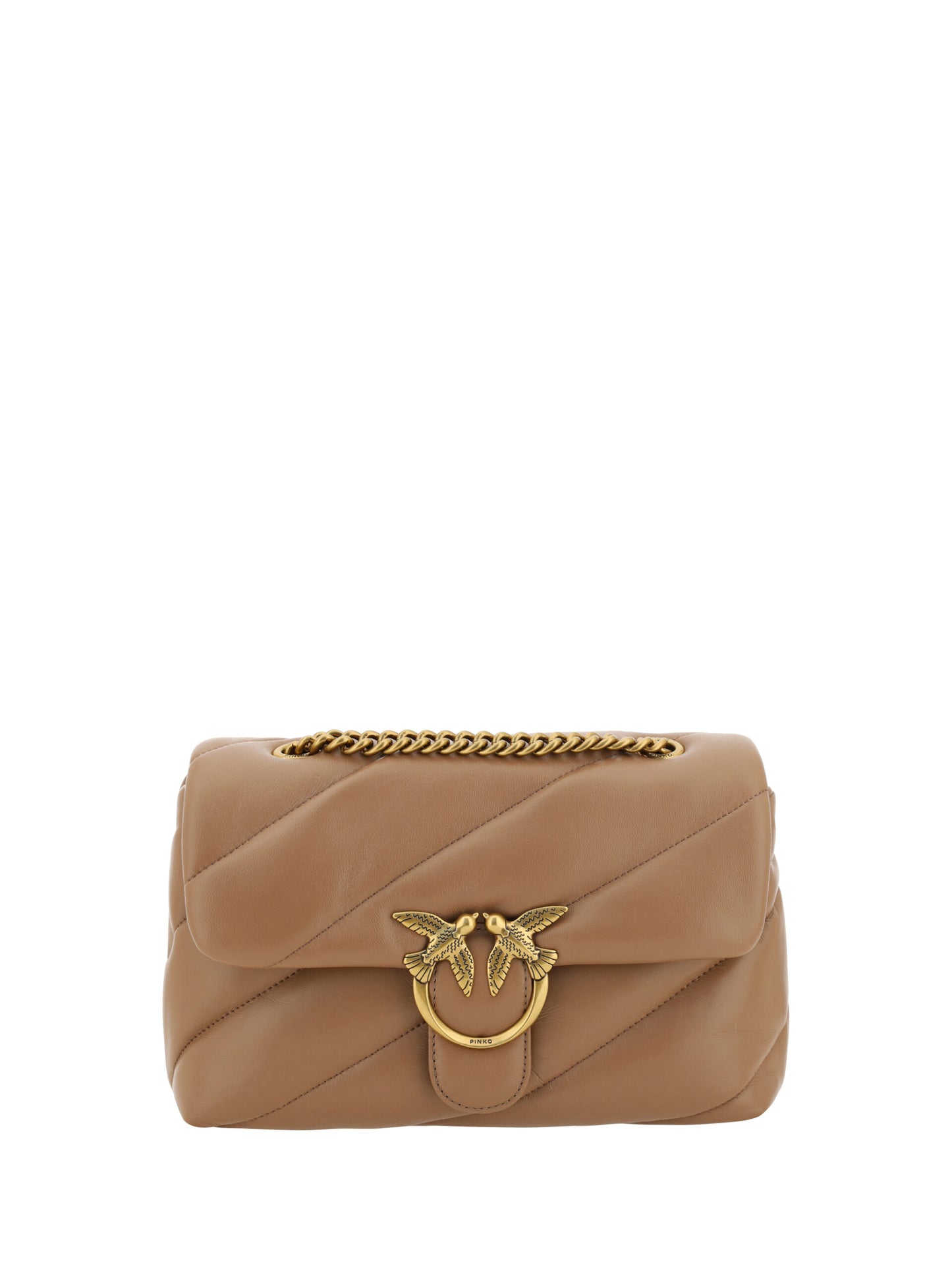 PINKO Brown Calf Leather Love Classic Shoulder Bag