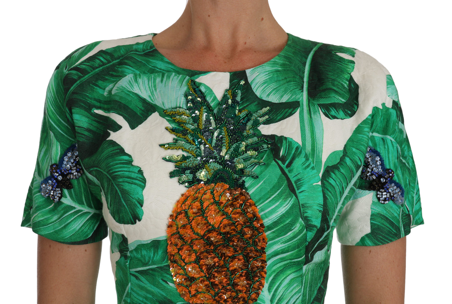 Dolce & Gabbana A-Line Banana Leaf Pineapple Crystal Dress