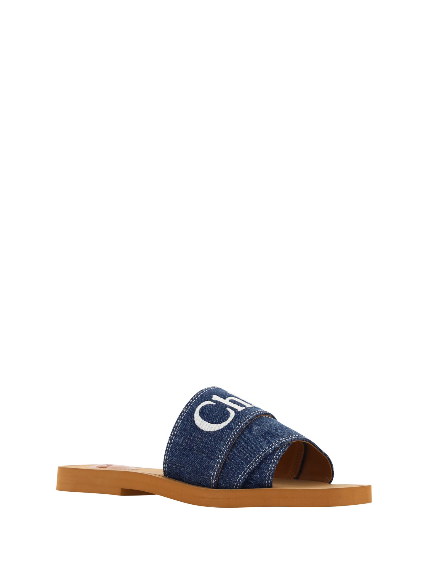 Chloé Denim Blue Cotton Slides Woody Sandals