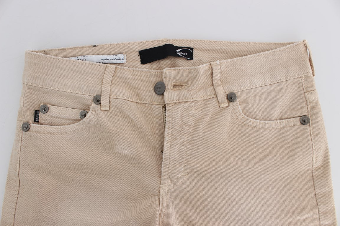 Cavalli Beige Wash Slim Fit Cotton Stretch Jeans