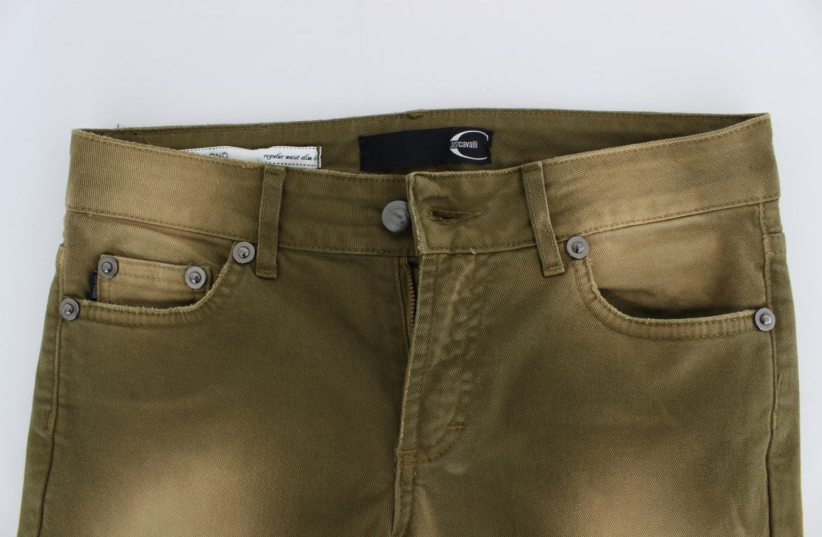 Cavalli Green Wash Slim Fit Cotton Stretch Jeans