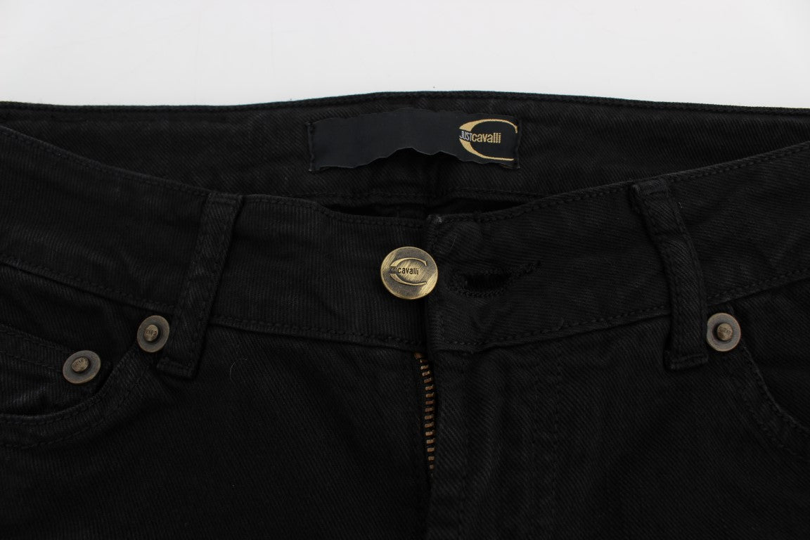 Cavalli Black Cotton Stretch Slim Skinny Fit Jeans