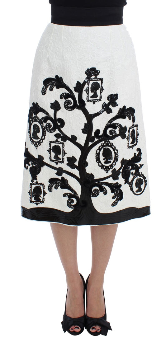 Dolce & Gabbana White Floral Brocade Family Tree Skirt