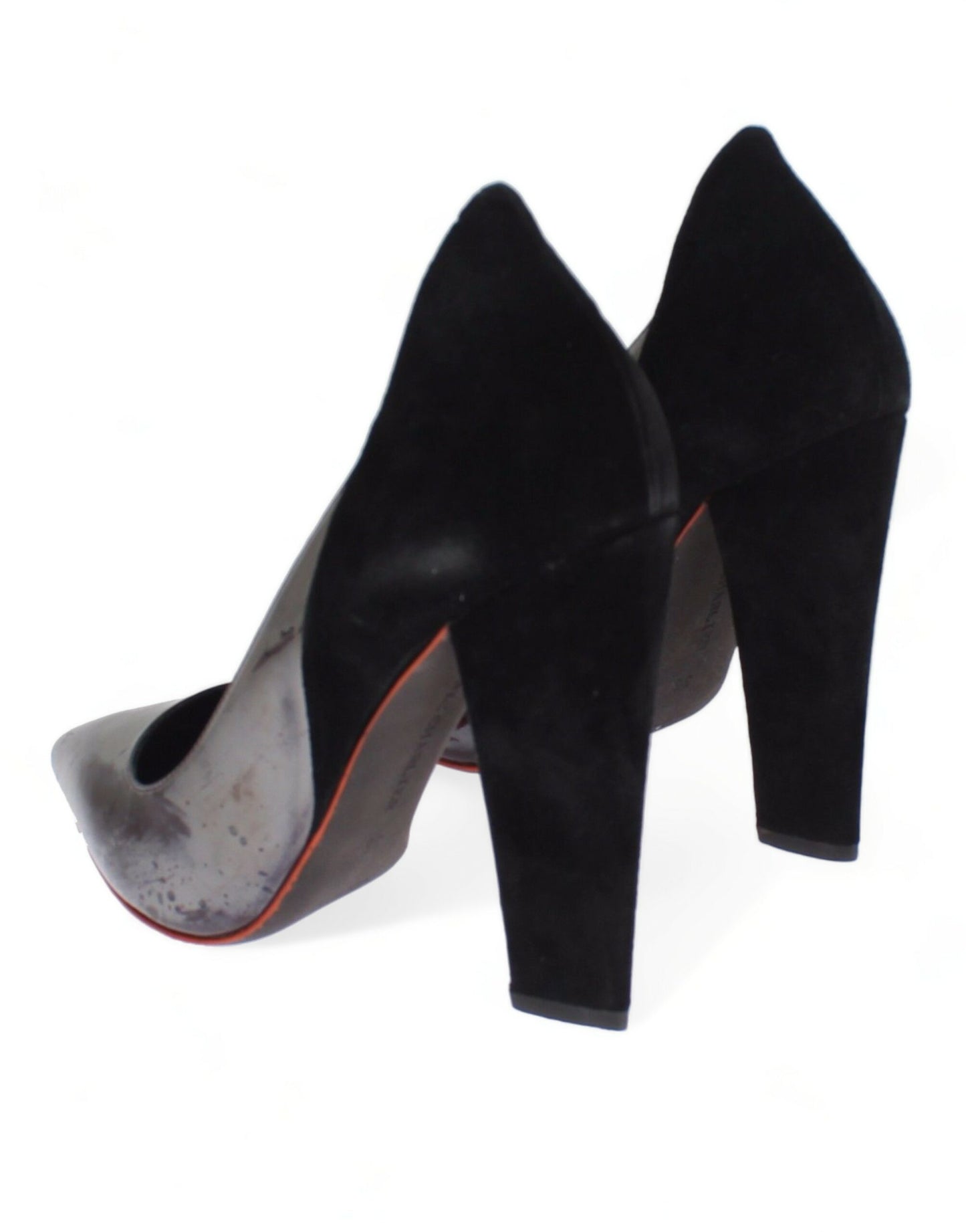 Cédric Charlier Gray Black Leather Suede Heels Pumps Shoes