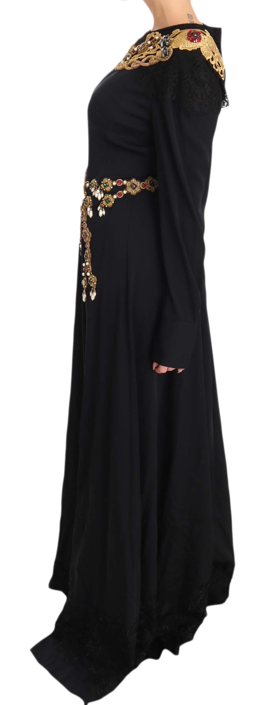 Dolce & Gabbana Black Silk Stretch Gold Crystal Dress