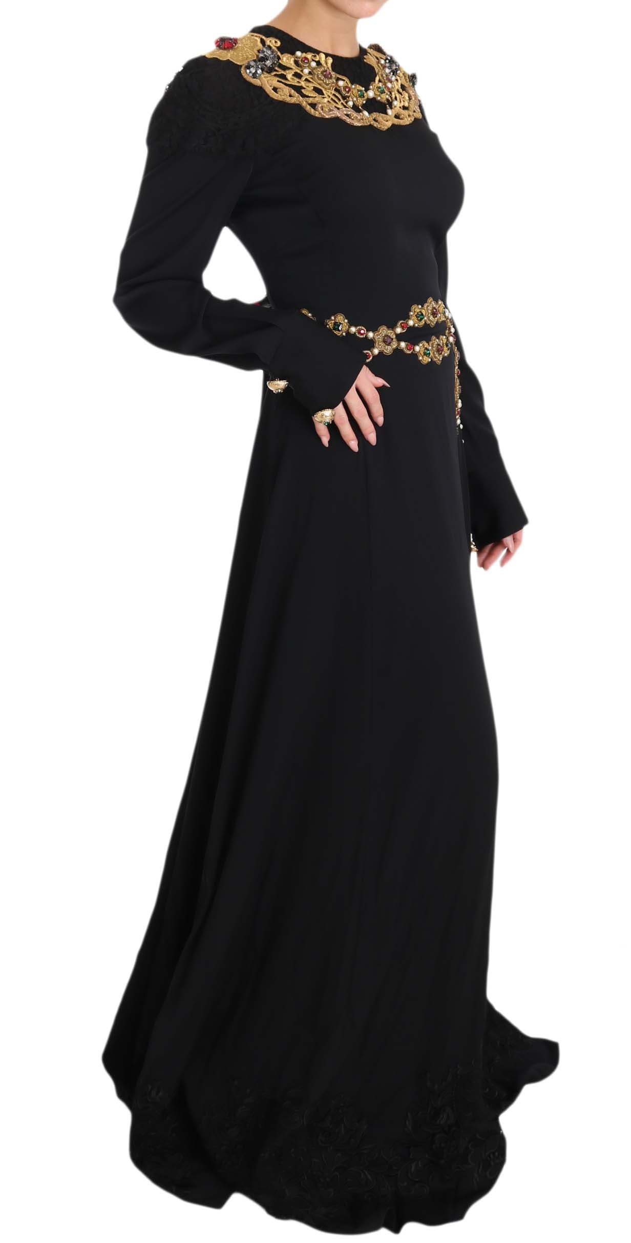 Dolce & Gabbana Black Silk Stretch Gold Crystal Dress