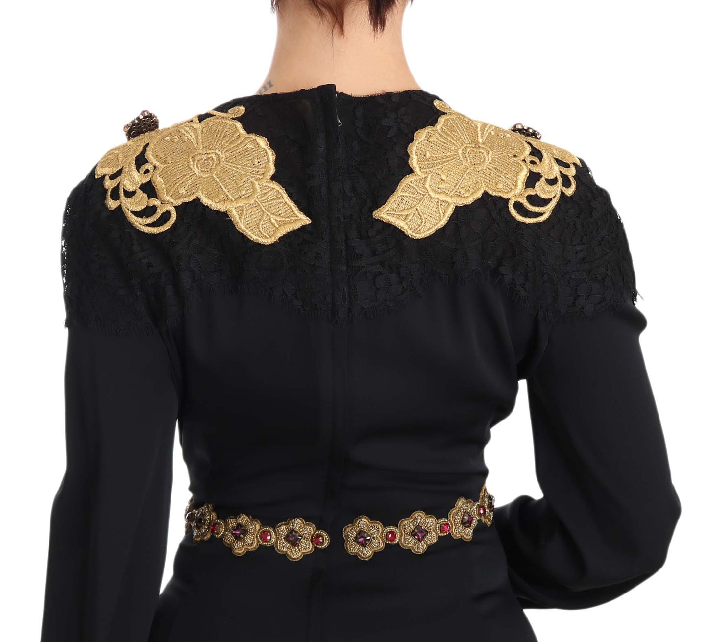 Dolce & Gabbana Black Silk Stretch Gold Crystal Dress