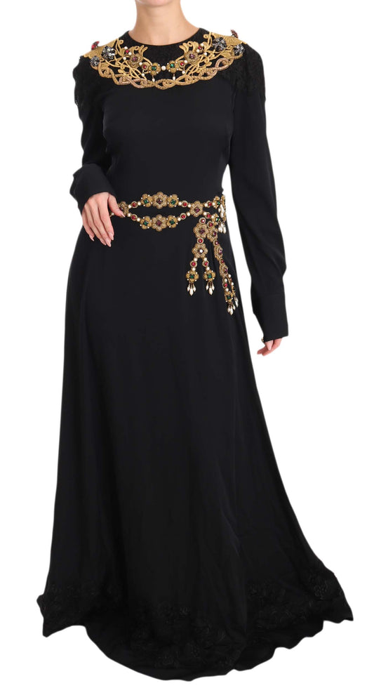 Dolce & Gabbana Black Silk Stretch Gold Crystal Dress