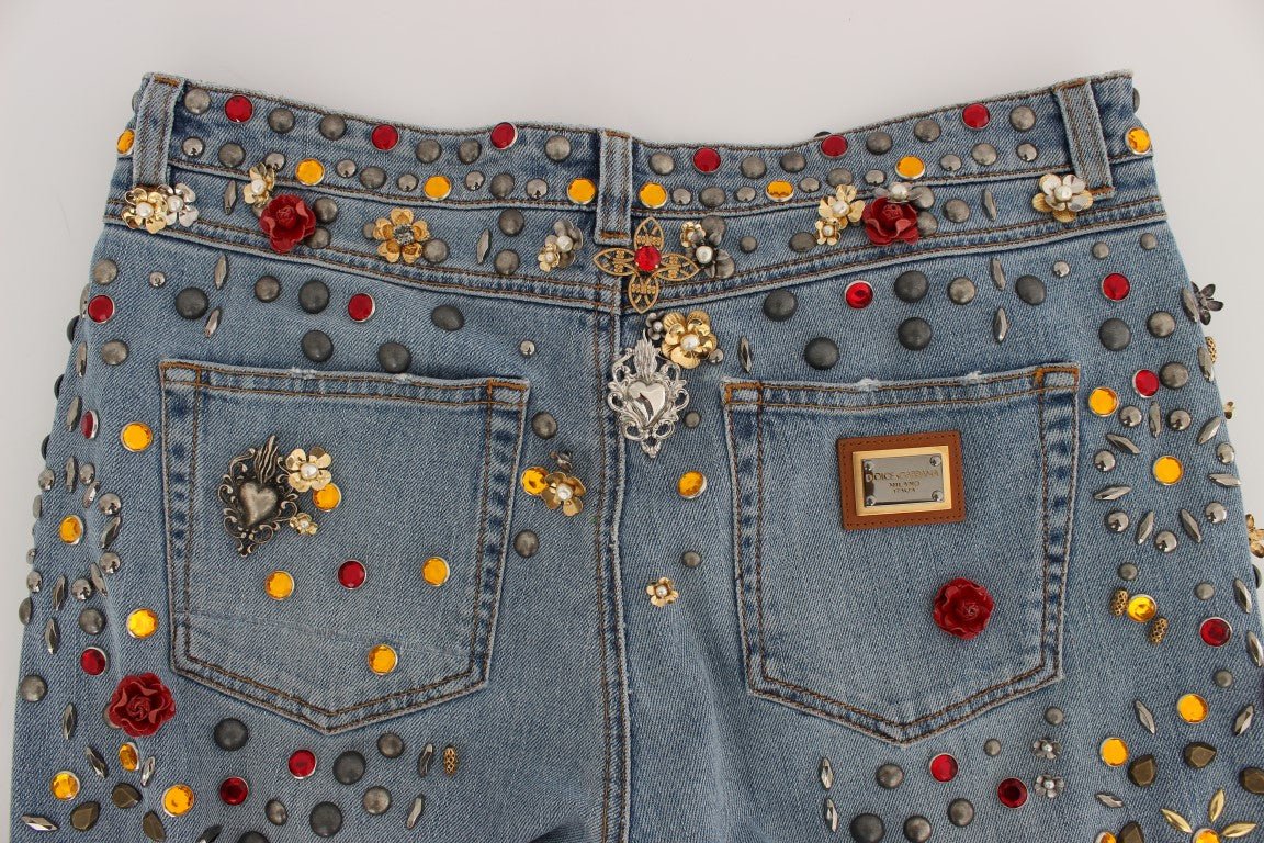 Dolce & Gabbana Crystal Roses Heart Embellished Jeans