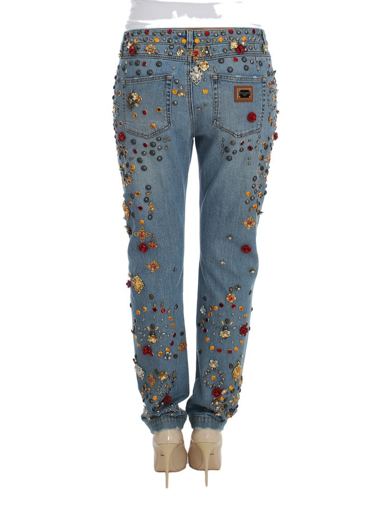 Dolce & Gabbana Crystal Roses Heart Embellished Jeans