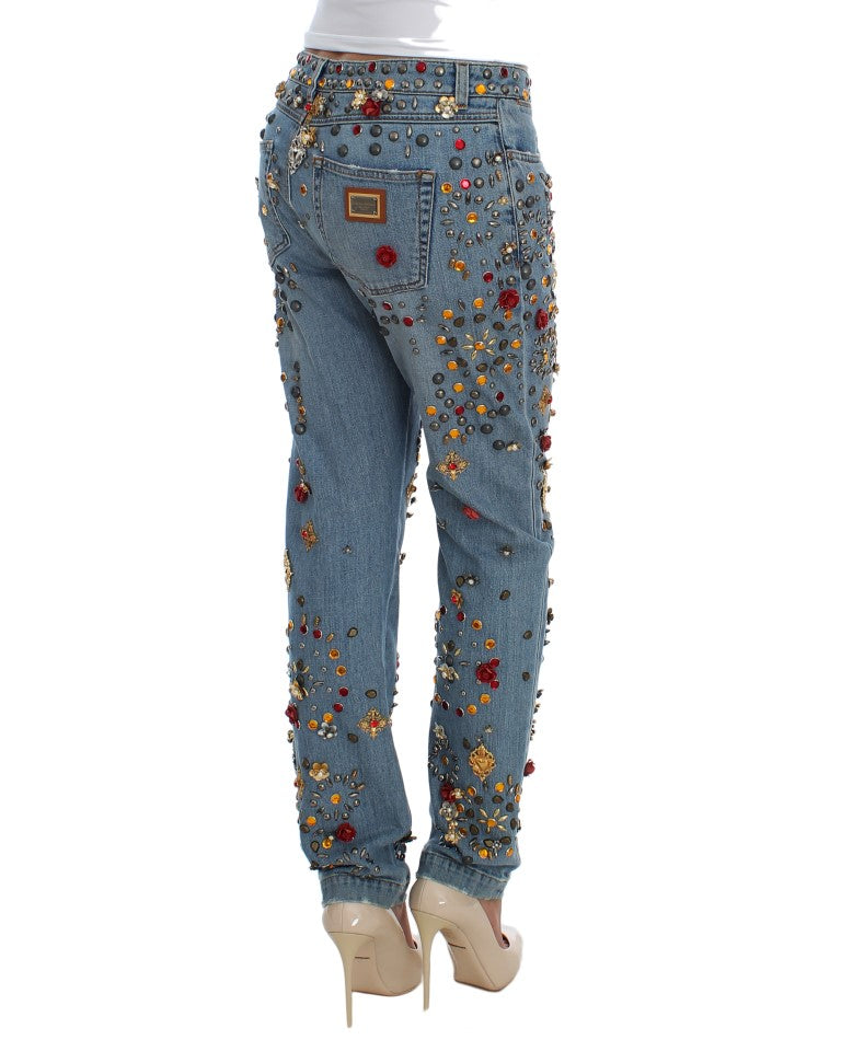 Dolce & Gabbana Crystal Roses Heart Embellished Jeans