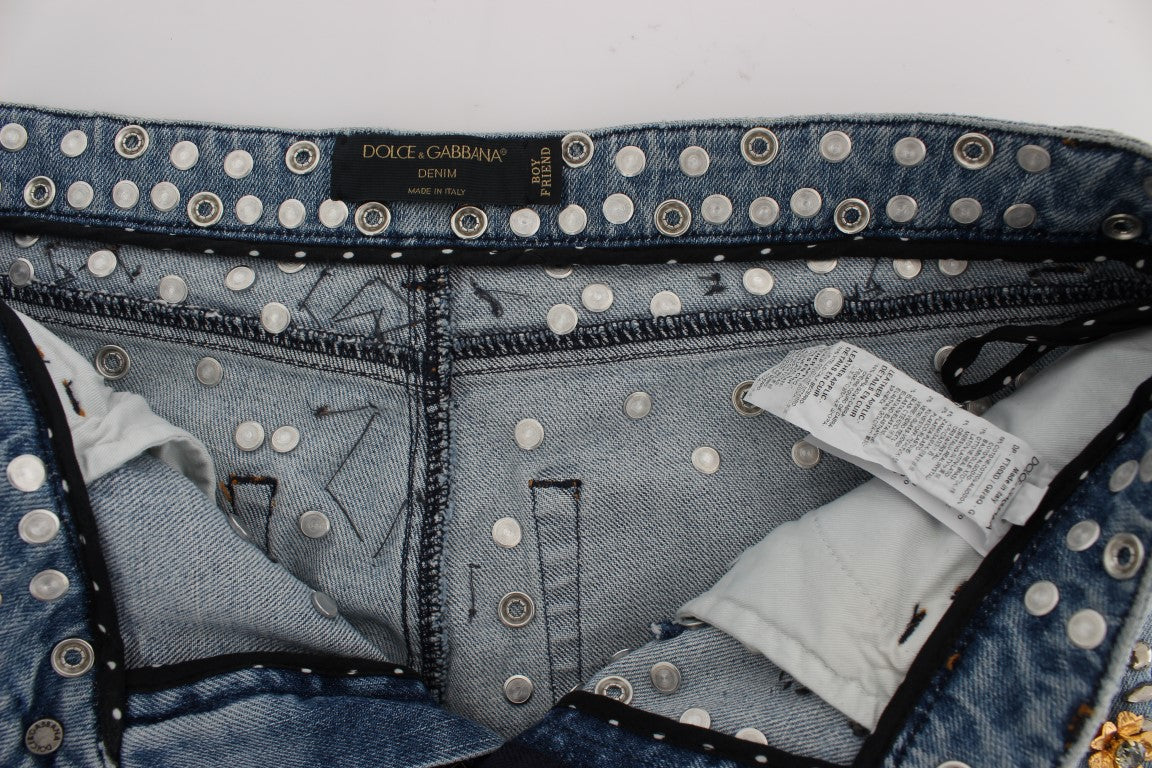 Dolce & Gabbana Crystal Roses Heart Embellished Jeans