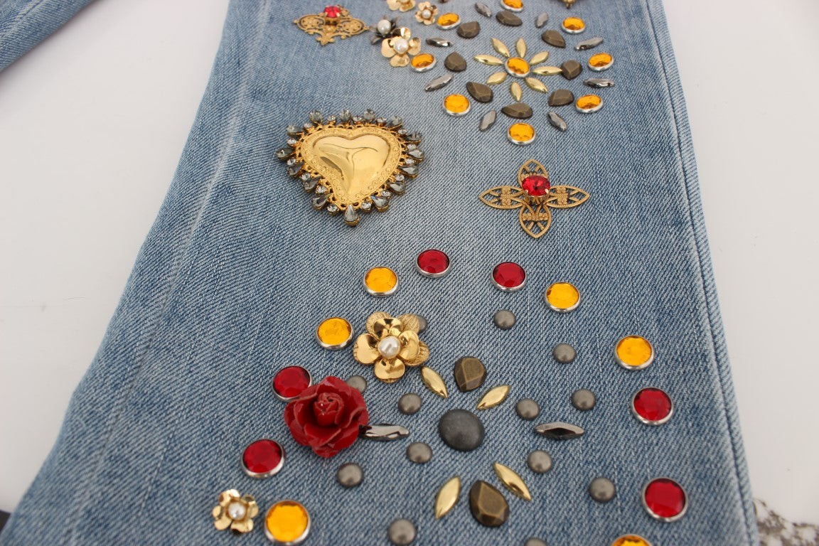 Dolce & Gabbana Crystal Roses Heart Embellished Jeans