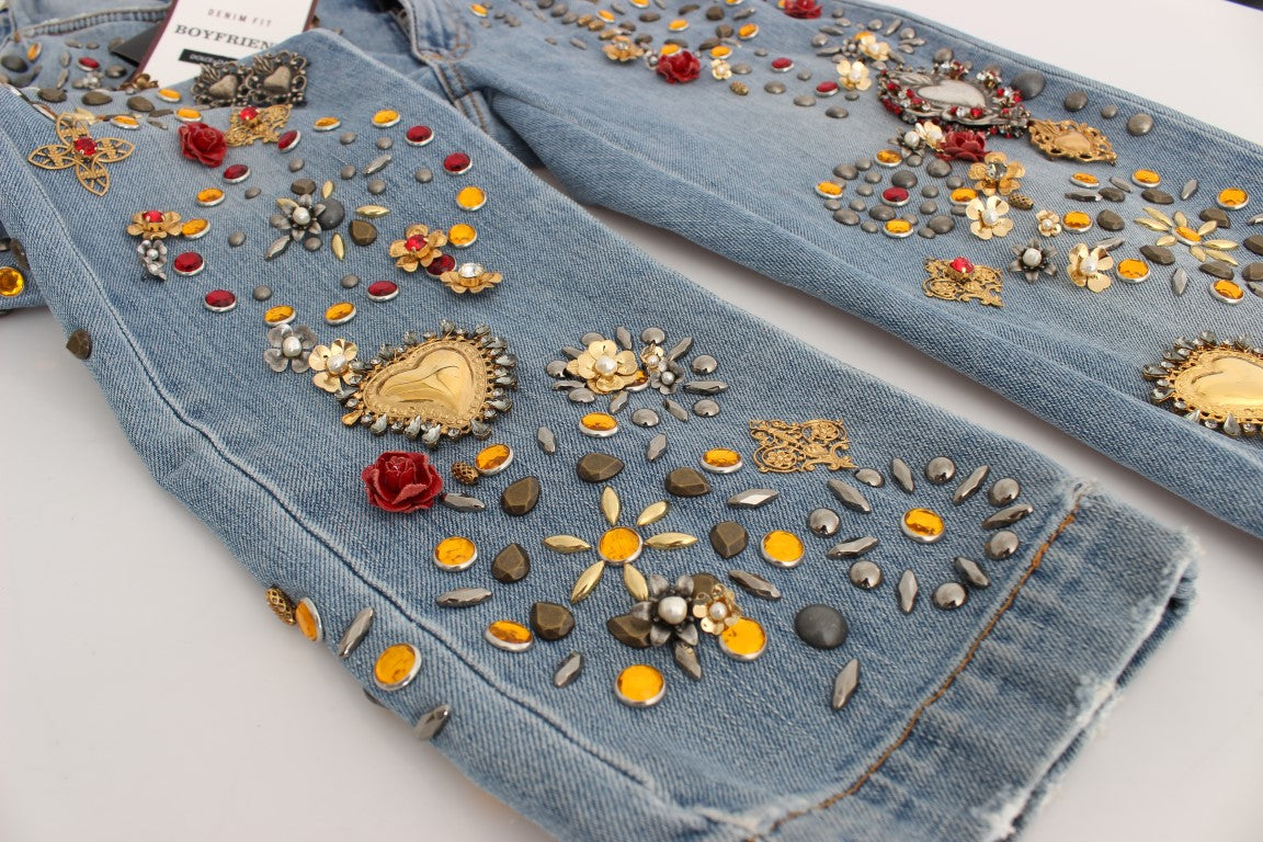 Dolce & Gabbana Crystal Roses Heart Embellished Jeans