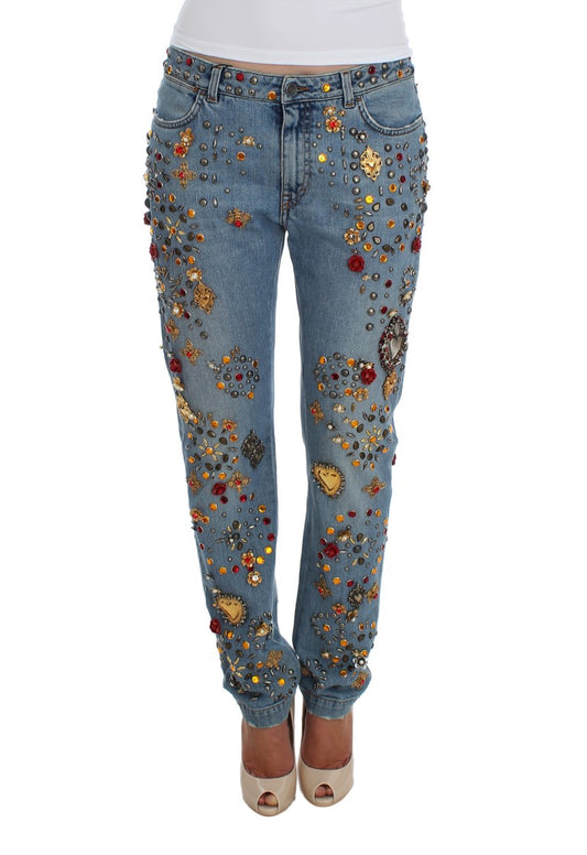 Dolce & Gabbana Crystal Roses Heart Embellished Jeans