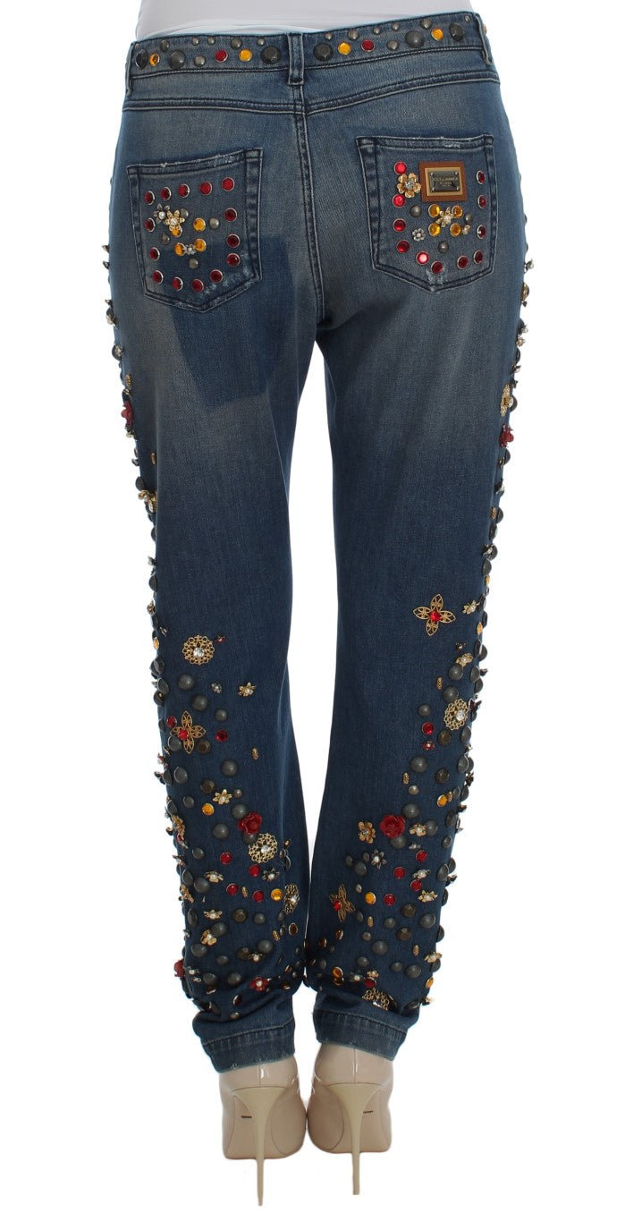 Dolce & Gabbana Crystal Roses Heart Embellished Jeans