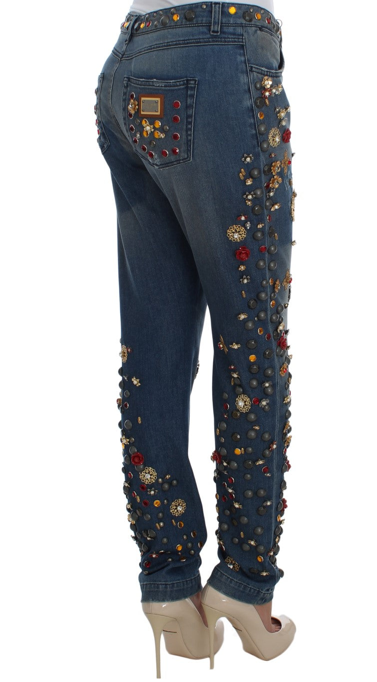 Dolce & Gabbana Crystal Roses Heart Embellished Jeans