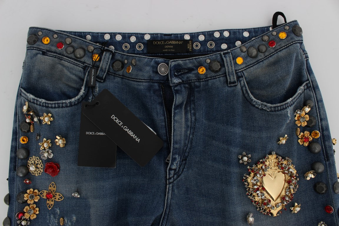 Dolce & Gabbana Crystal Roses Heart Embellished Jeans