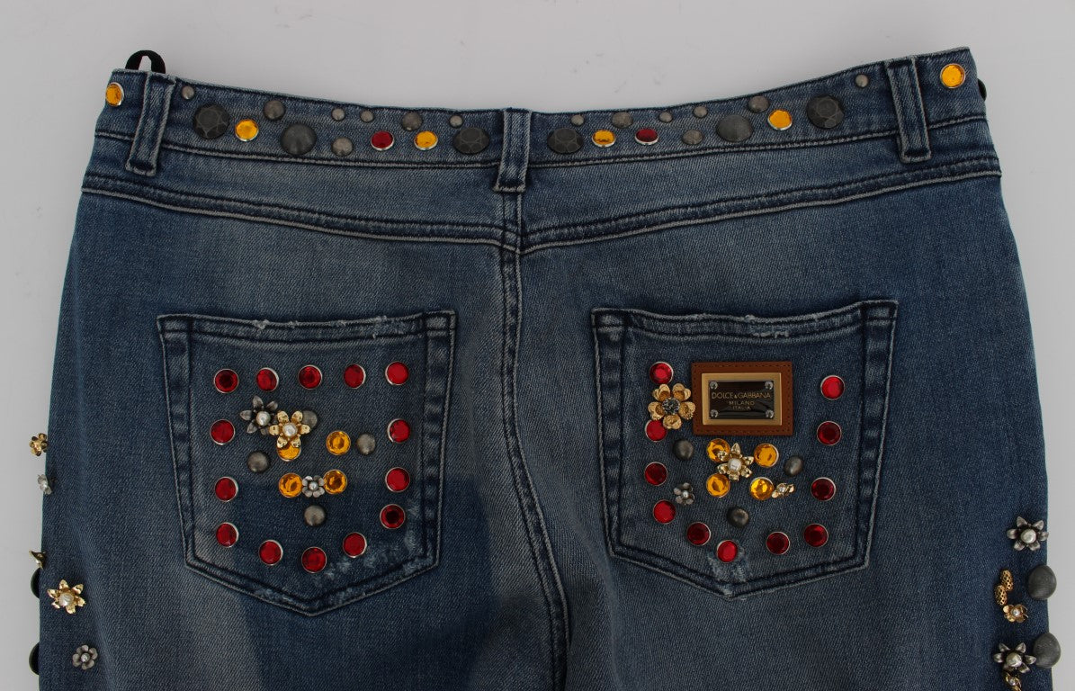 Dolce & Gabbana Crystal Roses Heart Embellished Jeans