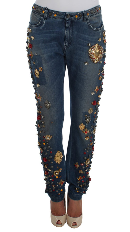 Dolce & Gabbana Crystal Roses Heart Embellished Jeans