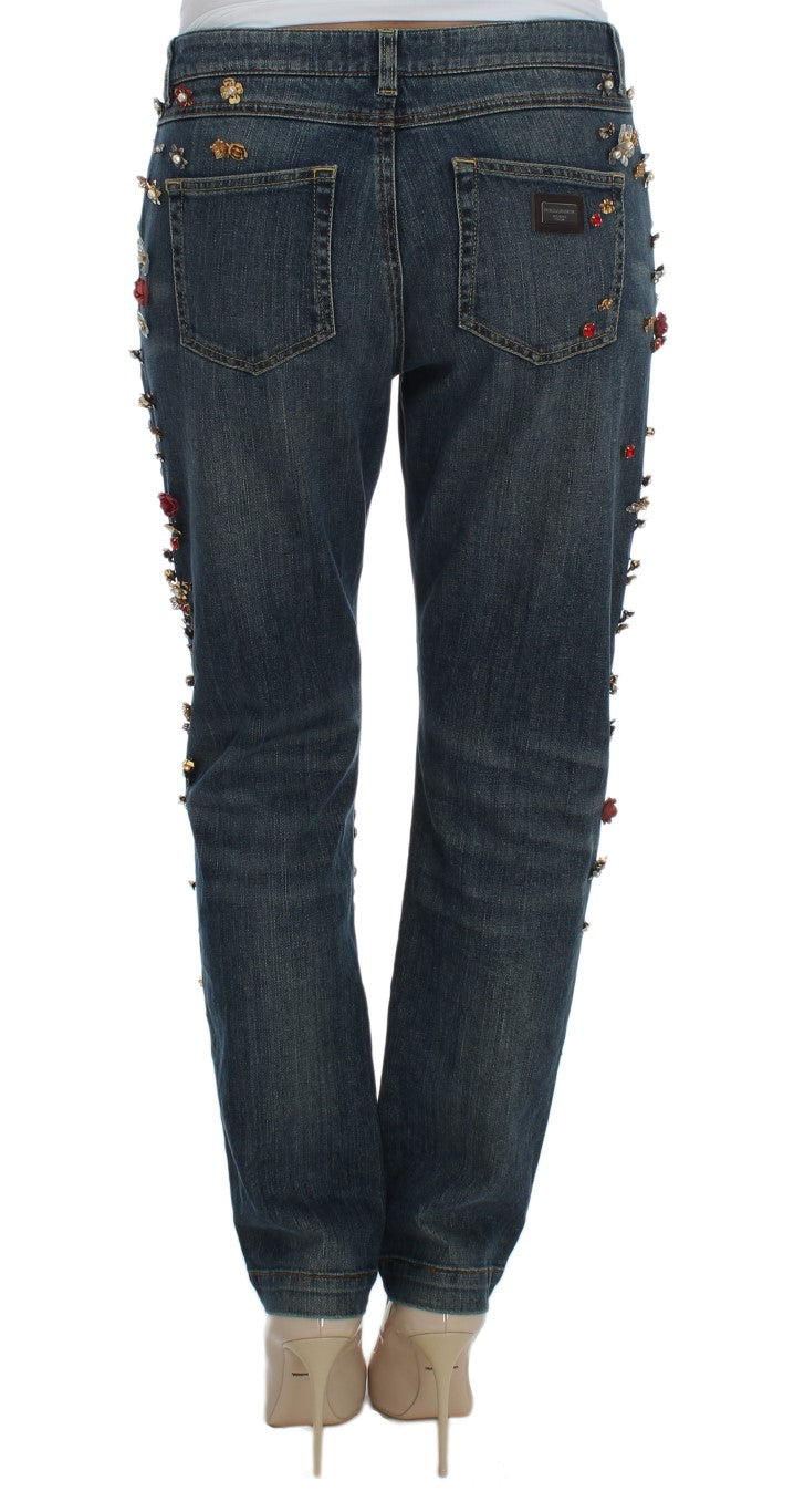 Dolce & Gabbana Crystal Roses Heart Embellished Jeans