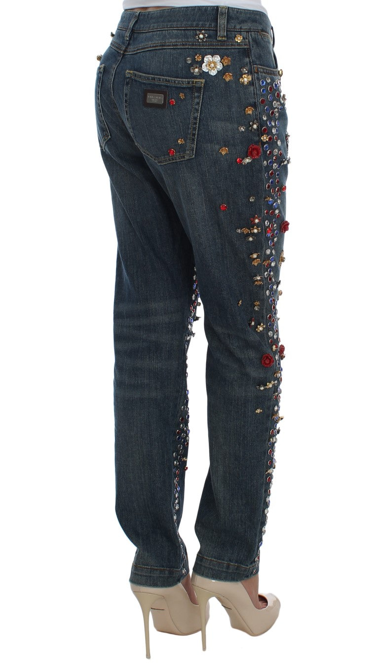 Dolce & Gabbana Crystal Roses Heart Embellished Jeans