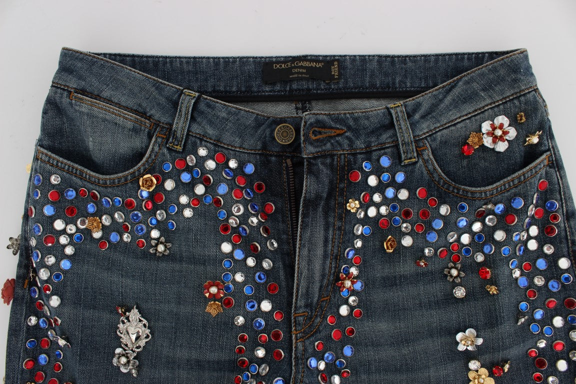 Dolce & Gabbana Crystal Roses Heart Embellished Jeans