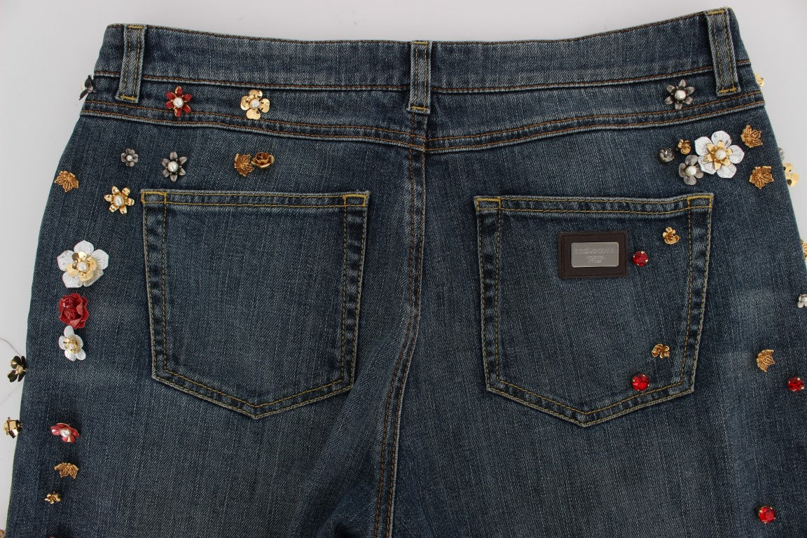 Dolce & Gabbana Crystal Roses Heart Embellished Jeans