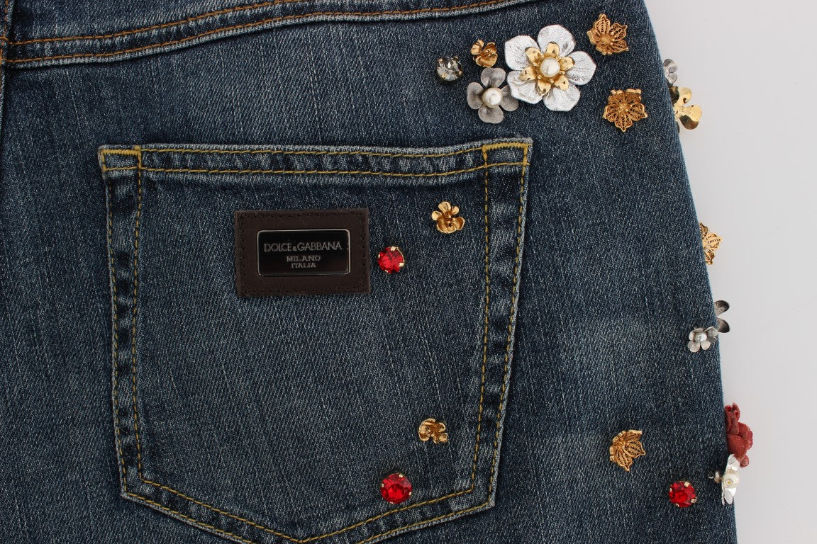 Dolce & Gabbana Crystal Roses Heart Embellished Jeans