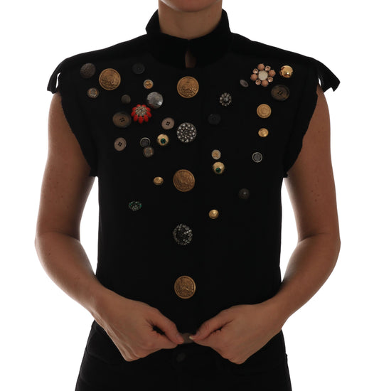 Dolce & Gabbana Black Embellished Floral Military Jacket Vest