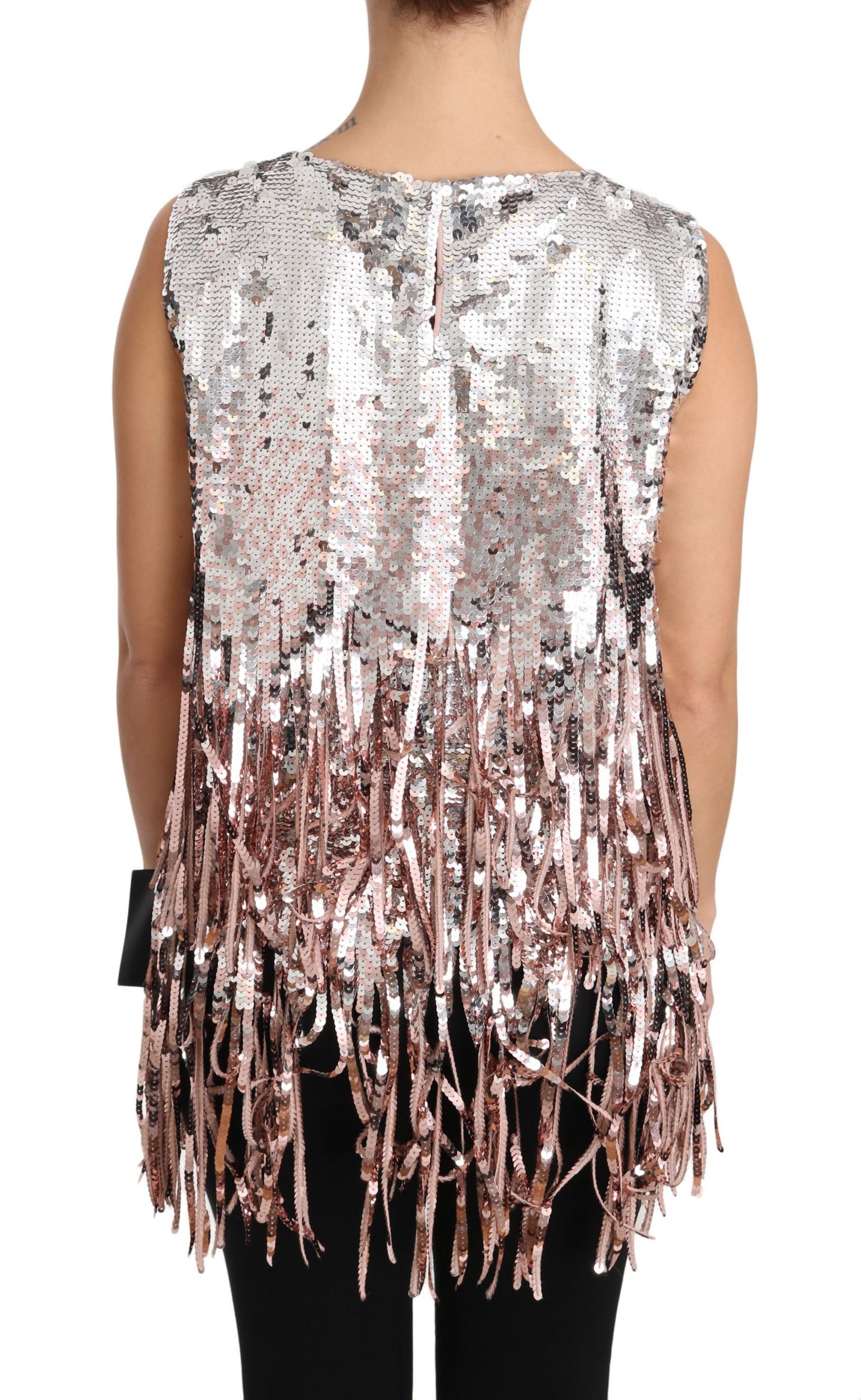 Dolce & Gabbana Golden Pink Sequined Fringe Tank Top