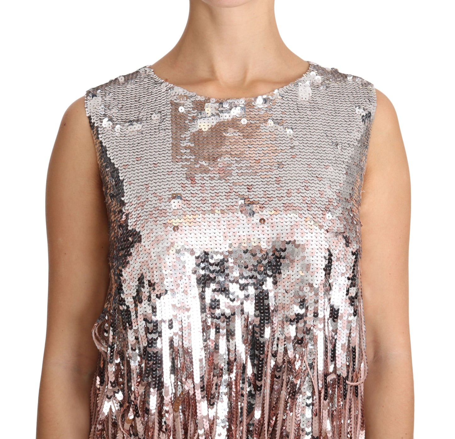 Dolce & Gabbana Golden Pink Sequined Fringe Tank Top