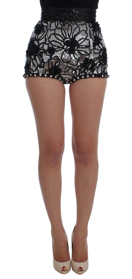 Dolce & Gabbana Black Crystal Sequined Mini Shorts