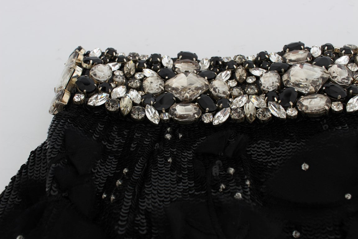 Dolce & Gabbana Black Crystal Sequined Mini Shorts