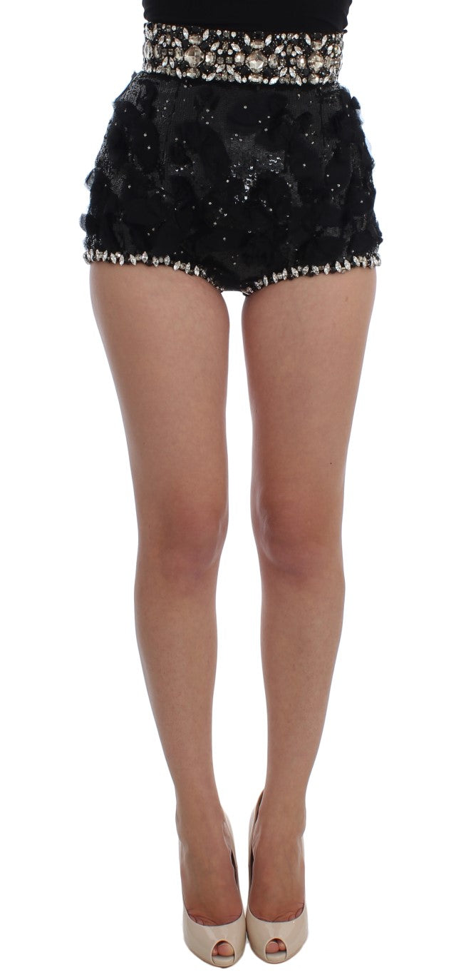 Dolce & Gabbana Black Crystal Sequined Mini Shorts