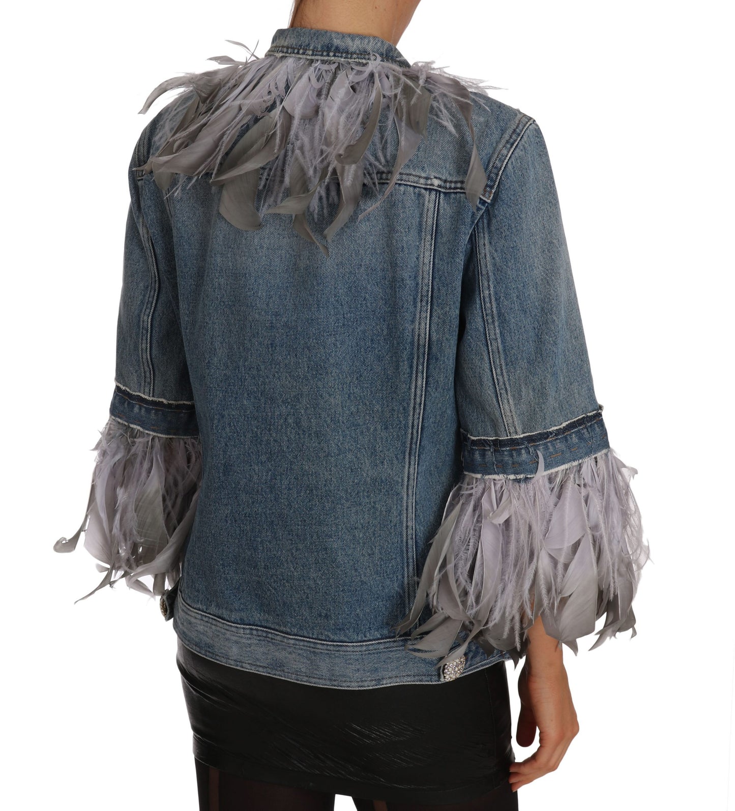 Dolce & Gabbana Denim Jacket Feathers Embellished Buttons