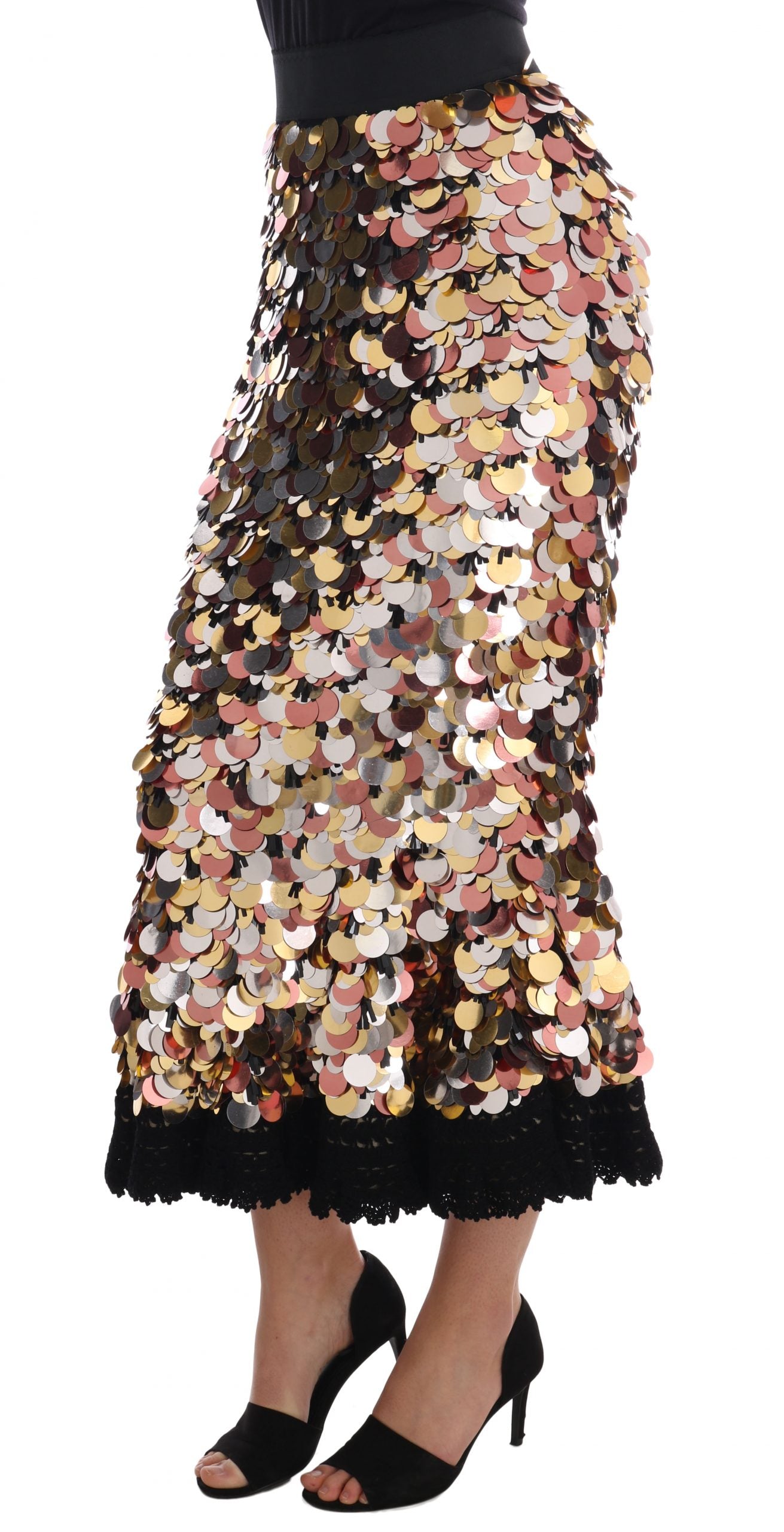 Dolce & Gabbana Gold Sequined Peplum High Waist Skirt