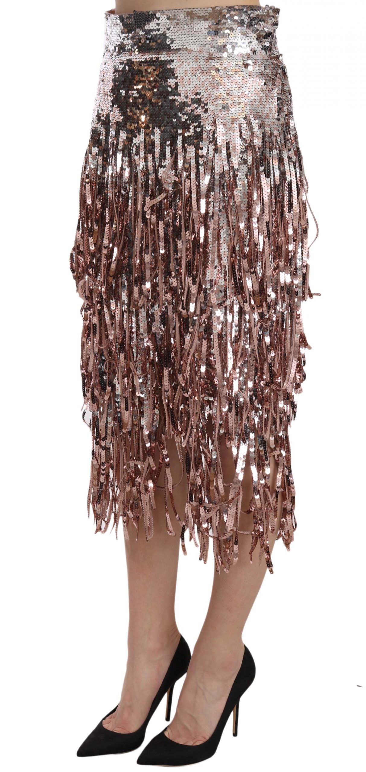 Dolce & Gabbana Sequin Embellished Fringe Midi Pencil Skirt