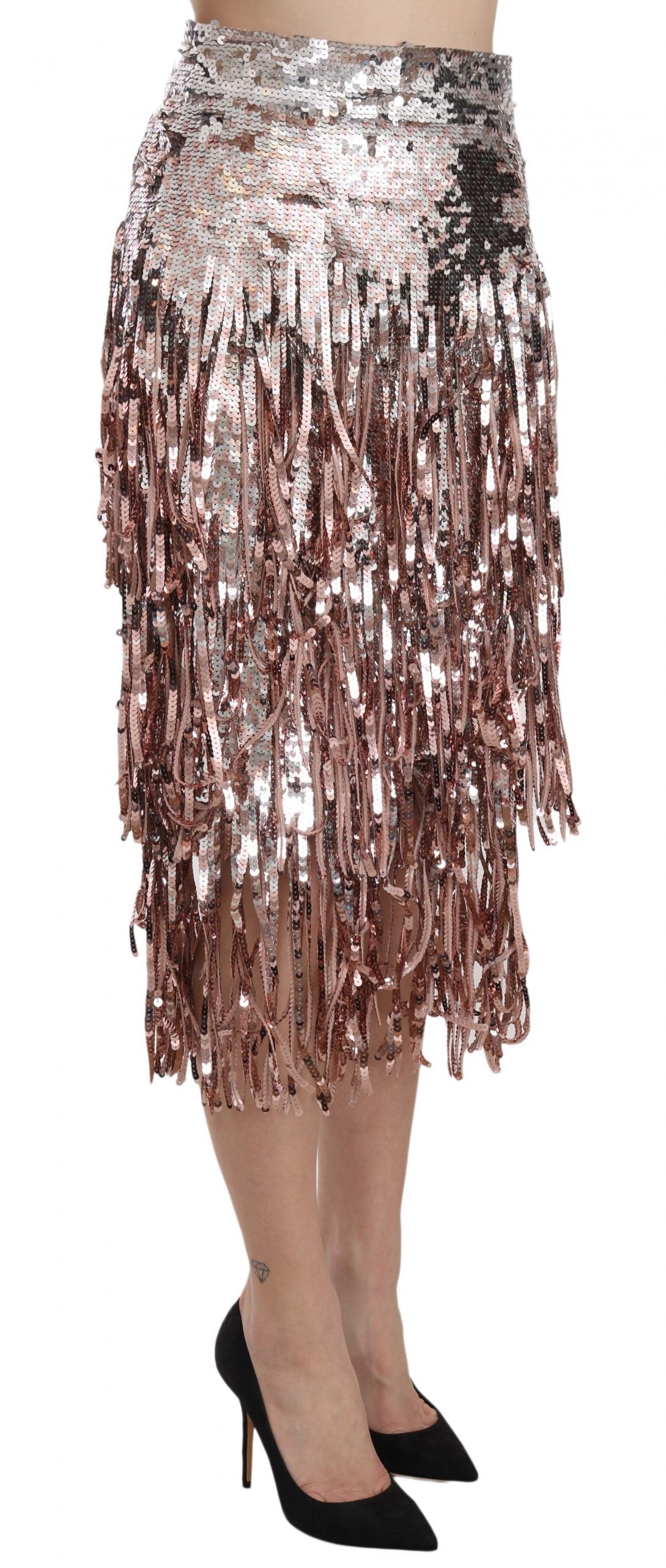 Dolce & Gabbana Sequin Embellished Fringe Midi Pencil Skirt