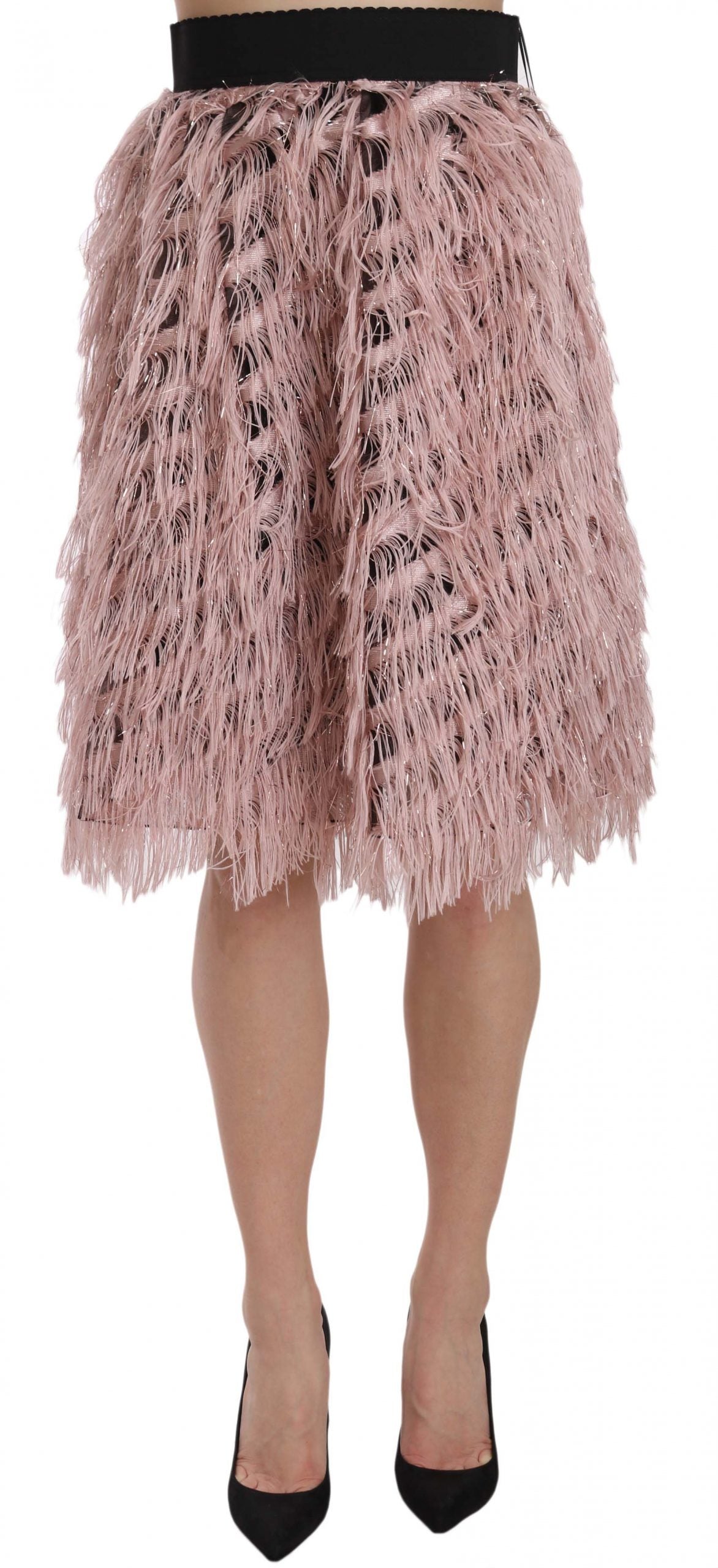 Dolce & Gabbana Pink Gold Fringe Metallic Pencil A-line Skirt