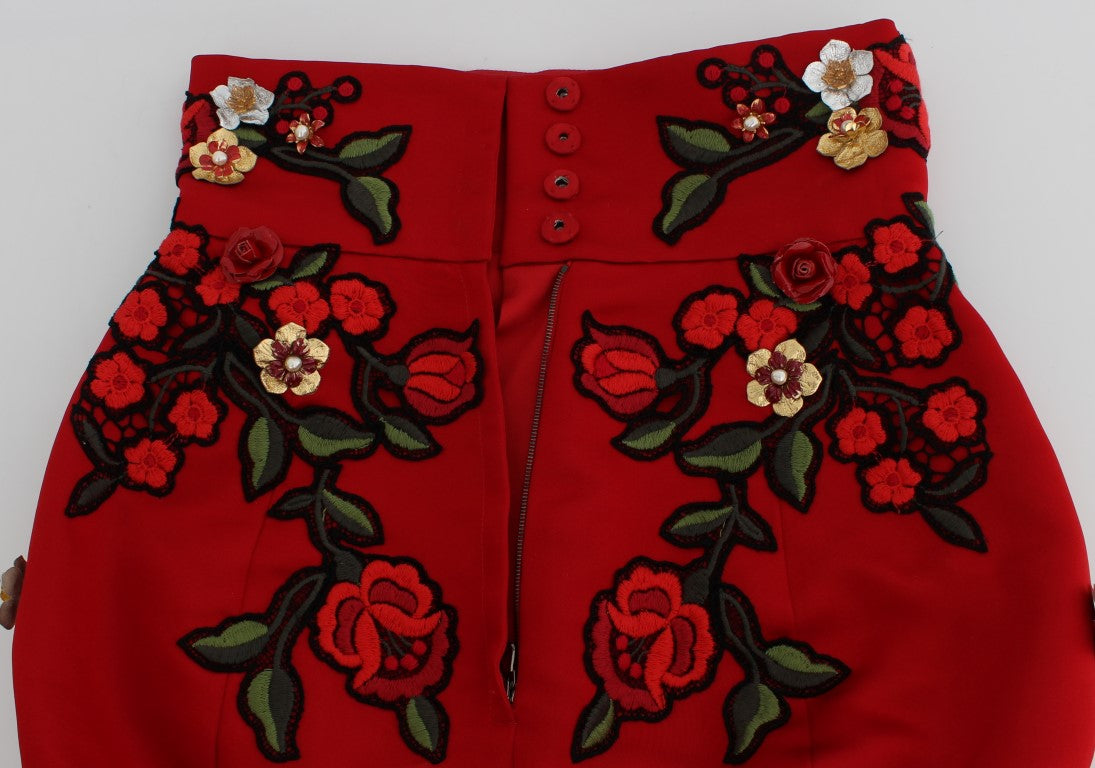 Dolce & Gabbana Red Silk Roses Sicily Shorts